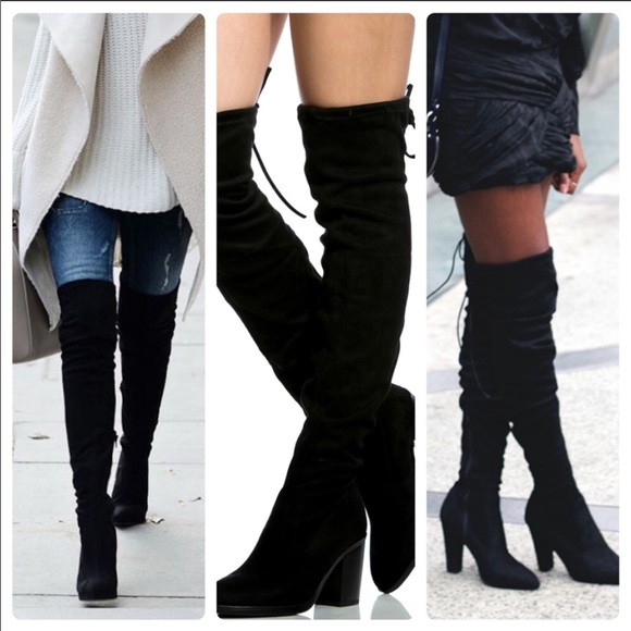 ❗️LAST ONE❗️8.5 Black Over the Knee Vegan Boots - Picture 2 of 4